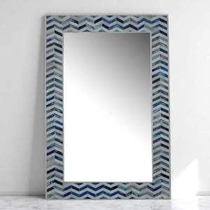 Espejo Decorativo Rectangular Negro con Patrón Geométrico Chevron, Incrustaciones de Hueso, Hecho a Mano, Duradero, de Lujo, Diseño Moderno para Decoración de Casa de Campo - Product Image 2