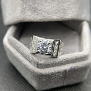 Hip Hop Style Round Cut Moissanite Diamond <b>Mens</b> Engagement <b>Ring</b> 925 Sterling Silver Statement Chunky <b>Ring</b> Iced Out Bling Jewelry - Product Image 1