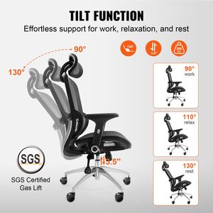 Sedia da Ufficio Ergonomica con Schienale Alto, Regolabile in Altezza e Angolazione, Seduta in Rete, Supporto Lombare in Poliestere e PU - Product Image 4