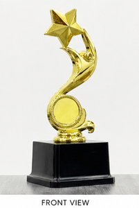 Golden Plastic or Fiber Star Trophy with Engraving <b>Plate</b> on Black Base for Sports and Games Recognition - Product Image 6