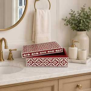 Boîte à bijoux décorative géométrique en os incrusté rouge et blanc, faite à la main, pour la décoration de la maison - Product Image 6