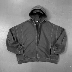 Sudadera con capucha unisex de estilo urbano, extragrande, con cremallera, de tejido grueso de 600 g/m², con estampado de letras, lavado ácido, para otoño, para hombre - Product Image 4