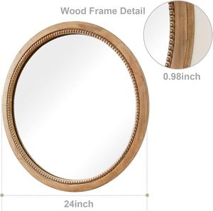 Modern Round Wooden Handmade 4.0mm Thick Decorative <b>Hanging</b> Wall <b>Mirror</b> with Rustic Scandinavian Farmhouse Design - Product Image 3