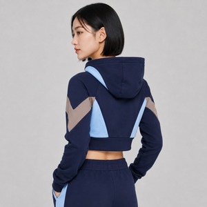 Top Selling Women's <b>Long</b> <b>Sleeve</b> Zip Hoodie Winter Casual <b>Crop</b> Top with Solid Color Customized Logo Printed on Knitted Fabric - Product Image 2