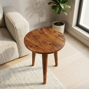 Woodensure Eco-Friendly Durable Modern <b>Round</b> <b>Solid</b> <b>Wood</b> 3-Leg Side/End <b>Table</b> with Removable Legs for Bedroom Use - Product Image 6