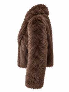 Abrigo Corto de Piel Sintética Marrón con Cuello de Solapa Peludo, Ropa de Invierno Cálida para Mujer - Product Image 3