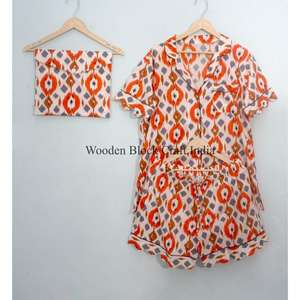 Conjunto de Pijama de 2 Piezas para Mujer, Verano, Transpirable, 100% Algodón Tejido, Manga Corta, Estampado Floral, Camiseta de Dormir Suave de Secado Rápido - Product Image 6