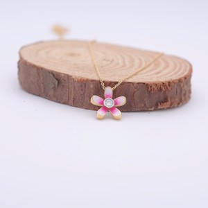 IGI Certified Lab Grown Diamond Floral Enamel Pendant in Solid 925 Sterling Silver <b>Pink</b> Flower Pendant Cute Fashion Jewelry - Product Image 1