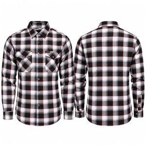 Men's Black and <b>White</b> Plaid Flannel <b>Shirt</b> <b>Long</b> <b>Sleeve</b> Button Up Casual Top with Chest Pockets - Product Image 1