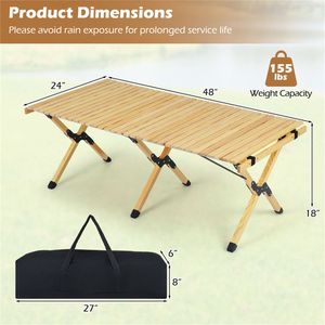 Tavolo da Campeggio Pieghevole in Legno di Pino Regolabile in Altezza 48 x 24 Pollici, Tavolo da Spiaggia Portatile Arrotolabile con Borsa per il Trasporto, Ideale per la Casa di Campagna - Product Image 5