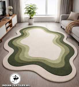 Tapis géométrique de qualité supérieure en laine/viscose tufté à la main / Beige, adapté aux animaux domestiques, antidérapant, à prix avantageux INDIAN TEXTILES H/L - Product Image 1