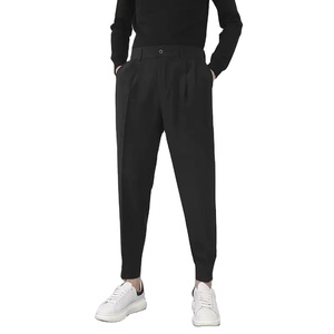 Blazer décontracté de style coréen pour hommes, pantalon à taille élastique, slim, design fuselé, plis, pantalon Streetwear en coton pour petits pieds - Product Image 1