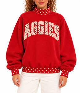 Sweat-shirt surdimensionné à col montant pour femme, personnalisé OEM, avec lettres brodées en appliqué, imprimé à pois, style décontracté - Product Image 4