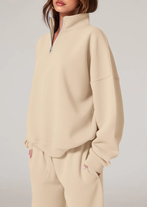 Conjunto informal de dos piezas para mujer, sudadera con media cremallera, pantalones de pierna recta, ropa deportiva transpirable y holgada para otoño - Product Image 3