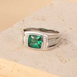 Green Cushion Cut Gemstone Moissanite Men's Ring 925 Silver <b>Birthdays</b> Anniversary Wishes Party <b>Gift</b> <b>For</b> <b>Friends</b> - Product Image 4