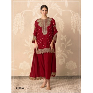 Stylish Traditional <b>Women</b> Suit Palazzo Dupatta Real Chinon Fabric Quick Dry Comfortable Lightweight <b>Kurta</b> Set Wedding Special - Product Image 1