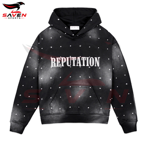 Sudaderas con Capucha Personalizadas de Alta Calidad, con Pedrería, Estampado Puff, Estilo Vintage, Oversize, Negras, con Gráficos, para Hombre - Product Image 5