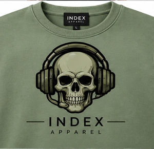 Sudadera de Cuello Redondo Color Oliva para Hombre de Index Apparel, con Estampado de Calavera con Audífonos, Corte Regular, Estilo Casual para Otoño - Product Image 5