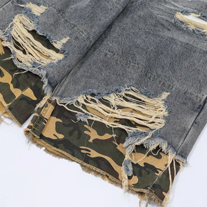 Shorts de Mezclilla para Hombre, Lavados, con Logotipo Bordado Personalizado, Desgastados, con Parches de Camuflaje, Shorts Casuales de Moda para Verano - Product Image 5