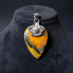 925 Sterling Silver Bumble Bee Jasper Pendant Natural Gemstone Handmade Statement Jewelry Vintage Style Wholesale - Product Image 4