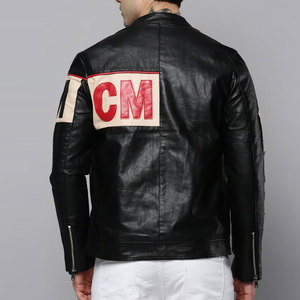 Top Selling Men's Winter Leather <b>Jacket</b> Canvas Fabric Mandarin Collar Breathable Front Logo Customizable Slim Fit <b>Fleece</b> <b>Lined</b> - Product Image 3
