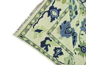 Tapis à nœuds faits à la main | Tapis moderne en laine florale | Tapis vert et bleu pour tapis de salon Tapis tribal ethnique au design bohème - Product Image 4