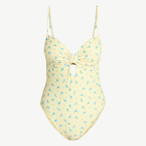 Women One Piece Swimsuit Print Plunge Neck High Waist Push Up Stretch Swimwear With Cut-Out - Product Image 1