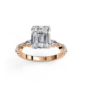 Anillo de Compromiso de Moissanita con Corte Esmeralda en Oro Blanco con Piedras Laterales Marquise, Estilo Clásico, Joyería para Mujer - Product Image 3