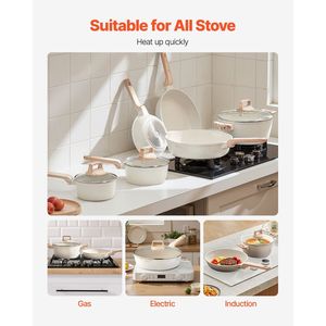 Set pentole e padelle da cucina a induzione antiaderente in granito bianco da 17 pezzi - Product Image 6
