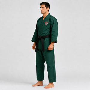 Kimono de karaté vert pour homme, uniforme adulte 100% coton, tenue d'entraînement durable avec ceinture noire, coupe classique - Product Image 3