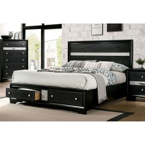 Contemporary Queen Size Solid Wood <b>Bed</b> with <b>Storage</b> 1pc <b>Black</b> Bedroom Furniture - Product Image 1
