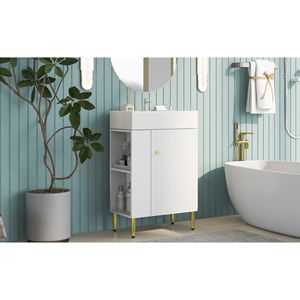 Mobile Bagno Bianco da 21,6 Pollici con Lavabo Singolo in Ceramica e Vano Portaoggetti Laterale Sinistro - Product Image 6