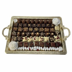 Plateau rond élégant en métal doré, plateau à chocolat en métal martelé pour occasions spéciales à prix économique - Product Image 5