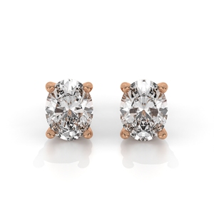 Clous d'oreilles classiques à quatre griffes avec diamants minimalistes pour femmes, solitaires ovales en diamant de laboratoire, en or rose 10k, 14k, 18k - Product Image 1