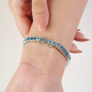 Bracelet tennis cubique en argent sterling 925, 100% topaze bleue véritable, bijoux fins, accessoires à prix de gros - Product Image 4