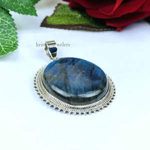 Piedra preciosa de labradorita Natural, colgante de Plata de Ley 925 para mujer, colgantes finos y dijes, joyería de piedra de labradorita redonda - Product Image 5