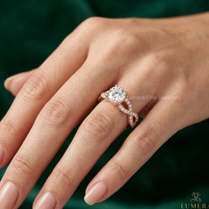 Anillo de Compromiso de Moissanita Certificado por IGI, Oro Rosa de 9K, 10K, 14K, 18K, Anillo de Boda con Pavé Trenzado, Joyería Fina Personalizada para Mujer - Product Image 5