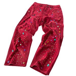 Jeans Personalizados con Pedrería para Mujer, Jeans Anchos con Pedrería, Jeans Holgados de Pierna Ancha con Pedrería - Product Image 2