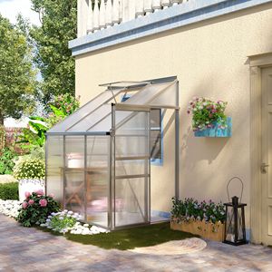 Serra da Giardino Regolabile con Tetto Apribile 6FT X 4FT in Alluminio con Porta Scorrevole in Policarbonato e Grondaia - Colore Verde - Product Image 2
