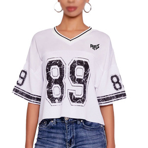 Maillot de football américain personnalisé pour femme en maille, coupe courte, respirant, en polyester, style streetwear, haut d'entraînement, fourniture en gros OEM - Product Image 5