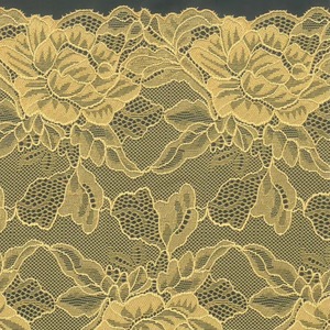 Tela Elástica Ligera de Encaje de Spandex/Nylon para Vestidos y Ropa Interior, 23 cm de Ancho, Color Mostaza, Calidad Premium Coreana, Personalizable para Bodas - Product Image 1