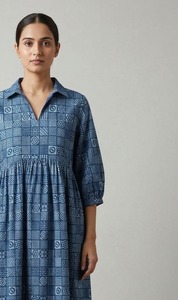 ชุดเดรสผ้าฝ้ายอินเดียพิมพ์ลายบล็อกด้วยมือ ความยาวปานกลาง สำหรับผู้หญิง สวมใส่ได้ทุกฤดู เนื้อผ้านุ่ม ระบายอากาศดี เหมาะสำหรับใช้ในชีวิตประจำวัน เรียบง่าย เป็นธรรมชาติ - Product Image 4