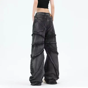 Pantalones Vaqueros de Cintura Alta, Pierna Ancha, Desgastados, Estilo Streetwear, Corte Holgado, Algodón de Peso Medio, para Otoño - Product Image 2