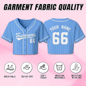เสื้อเบสบอลแบบครอปสีน้ำเงิน-2 สำหรับผู้หญิง สามารถปรับแต่งชื่อทีมและหมายเลขได้ เหมาะสำหรับผู้เล่นซอฟต์บอล แฟนคลับ และครอบครัว - Product Image 2