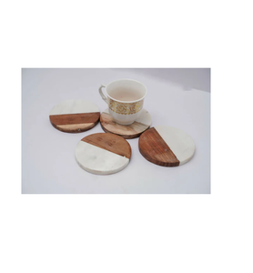 Wood Marble Coaster Heart Shape Round Marble and Wooden Coaster Classic Style Wedding Party Use - Product Image 3