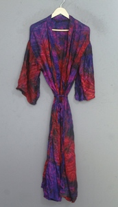 Kimono vintage floral de seda teñido anudado de tiro medio para mujer, manga tres cuartos, con cordón ajustable, tipo pareo, para verano, lavado a mano. - Product Image 2