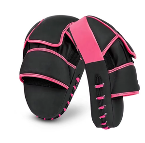 Mitaines de boxe en PU noir et rose, équipement de protection, fermeture à boucle élastique réglable pour adultes unisexe - Product Image 1