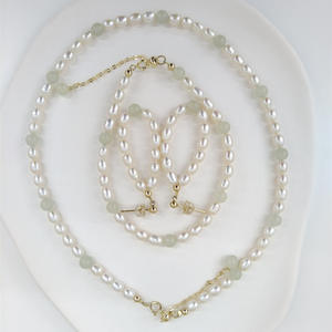 Natural Hotan Jade & <b>Freshwater</b> <b>Pearl</b> Retro Style Rice Bead Necklace <b>Bracelet</b> Earrings Set China-Chic Jewelry for Women - Product Image 4