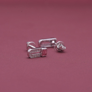 IGI Certified Lab Grown Diamond Pink Emerald Cut Paperclip Stud <b>Earrings</b> in Solid 925 Sterling <b>Silver</b> Geometric <b>Earrings</b> - Product Image 5