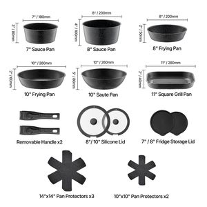 Set di Pentole Antiaderenti in Granito da 17 Pezzi per Induzione con Manico Staccabile, Pentole e Padelle Salvaspazio per Cucina e Camper, Ordine Minimo - Product Image 6